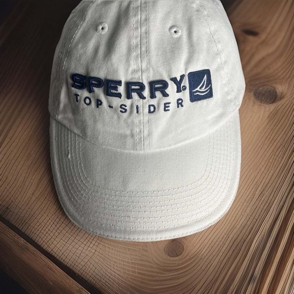 Sperry Hat Cap Strap Back Red White Logo Adjustable Tennis Baseball Preppy Mens